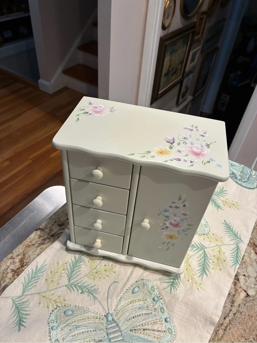 Floral Accent Jewelry Organizer Cabinet